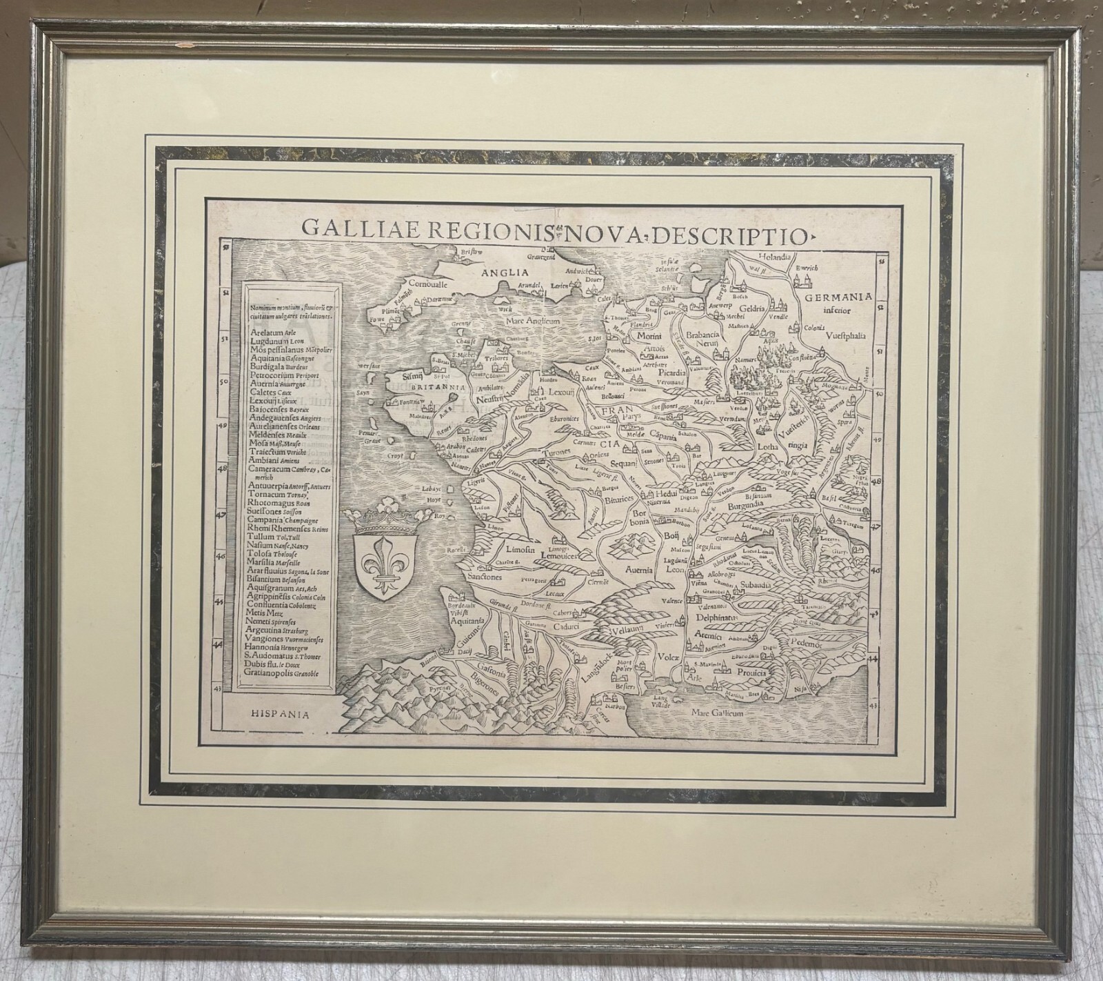Antique c1550 Sebastian Munster MAP Galliae FRANCE from COSMOGRAPHIA UNIVERSALIS
