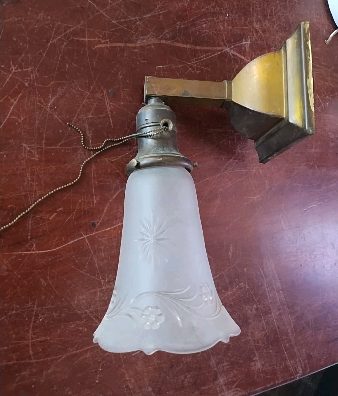 Antique Brass Mission Arts & And Crafts Electric Wall Sconce Light Fixture