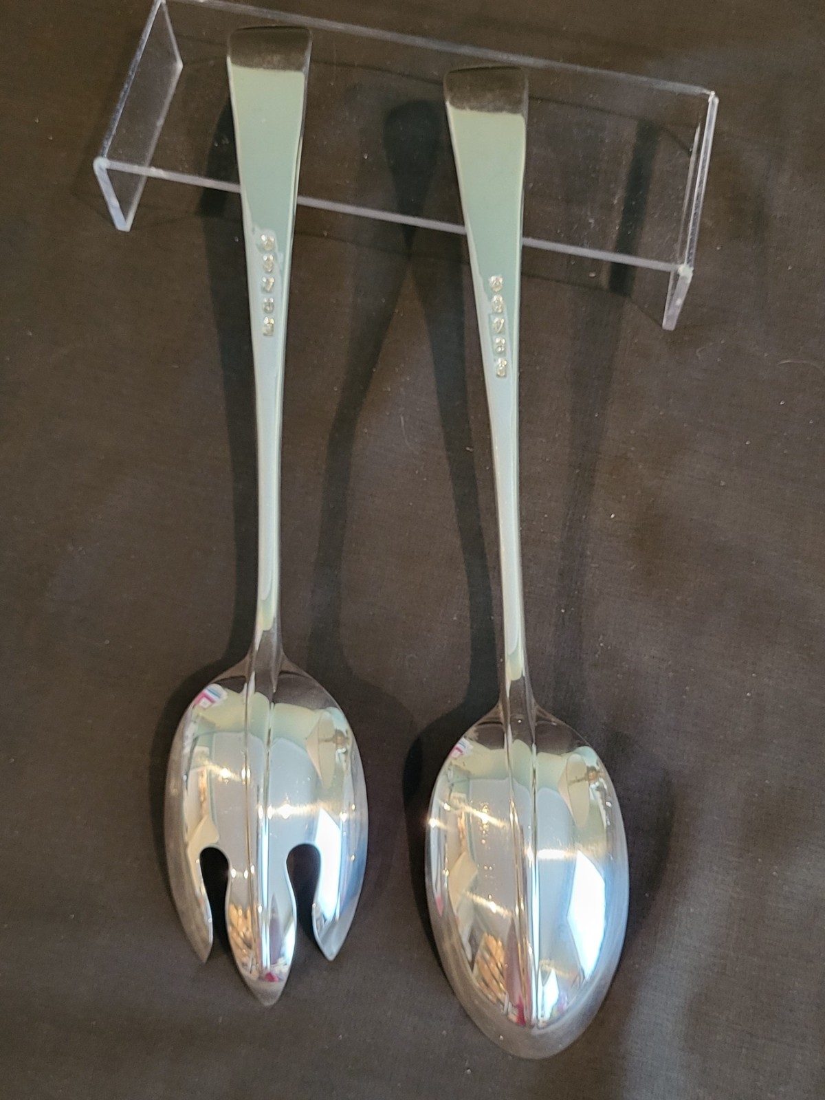 RARE Makers Mark, Large 13” Gerity Silver Plate 1740 Repro Serving Spoon & Fork
