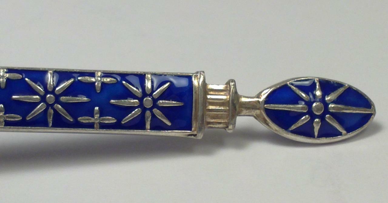 Vintage Sterling Silver & Enamel Caddy Spoon (4 ¾”) by J. Tostrup – Norway
