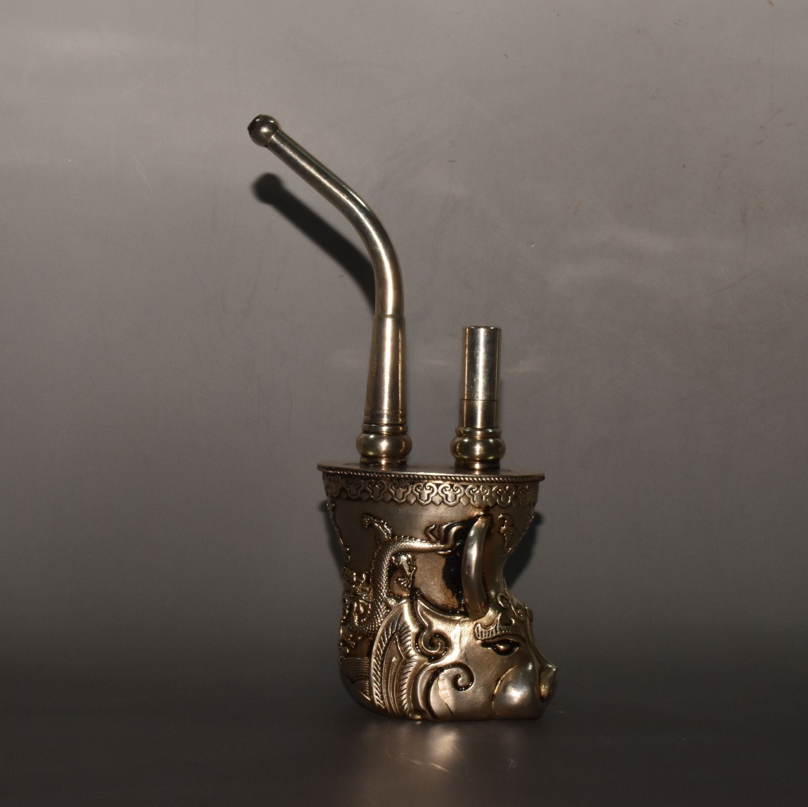 Pure copper silver plated animal head hookah ornament