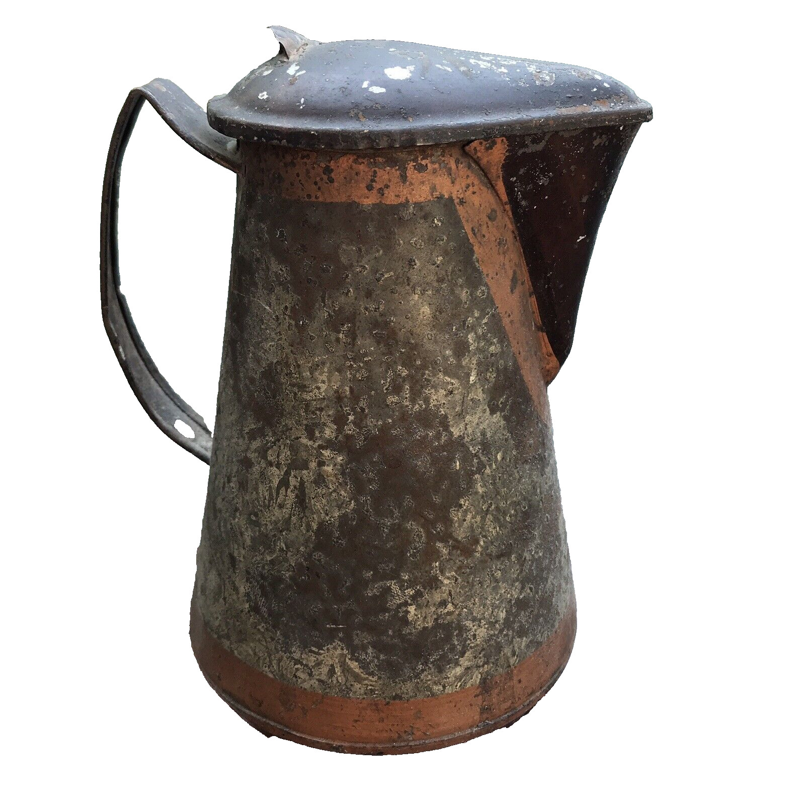 Antique Crystallized Tinware Syrup Pitcher Primative 6 in Tall