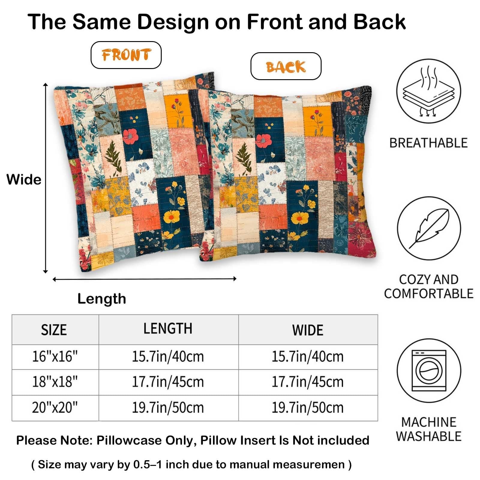 Patchwork Style Throw Pillow Covers 18×18 Set of 2 | Floral Botanical Decorat…