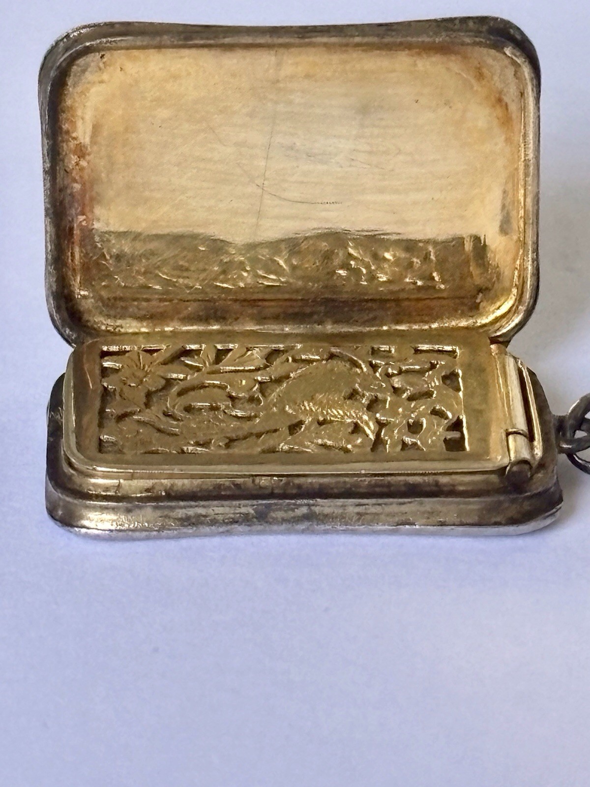 Antique 19thC Continental Silver Gilt Vinaigrette Unmarked with Sponge