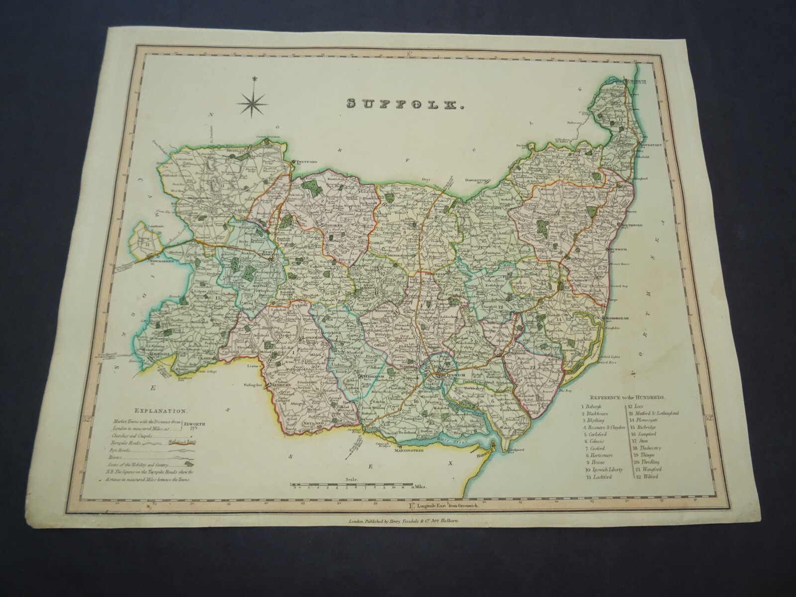 Antique map of Suffolk by Henry Teesdale 1829