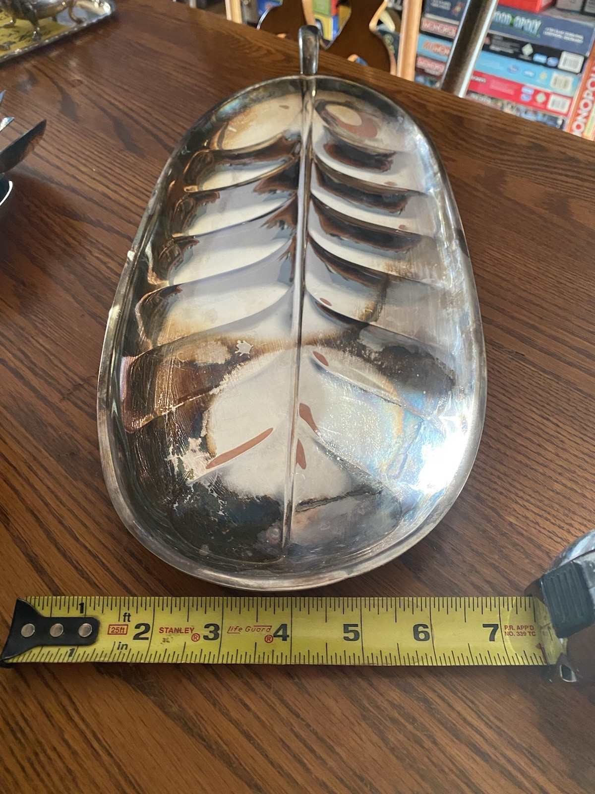 International Silver Company Large Tray Dish 17.75″ x 7.5″ Silver Plate leaf