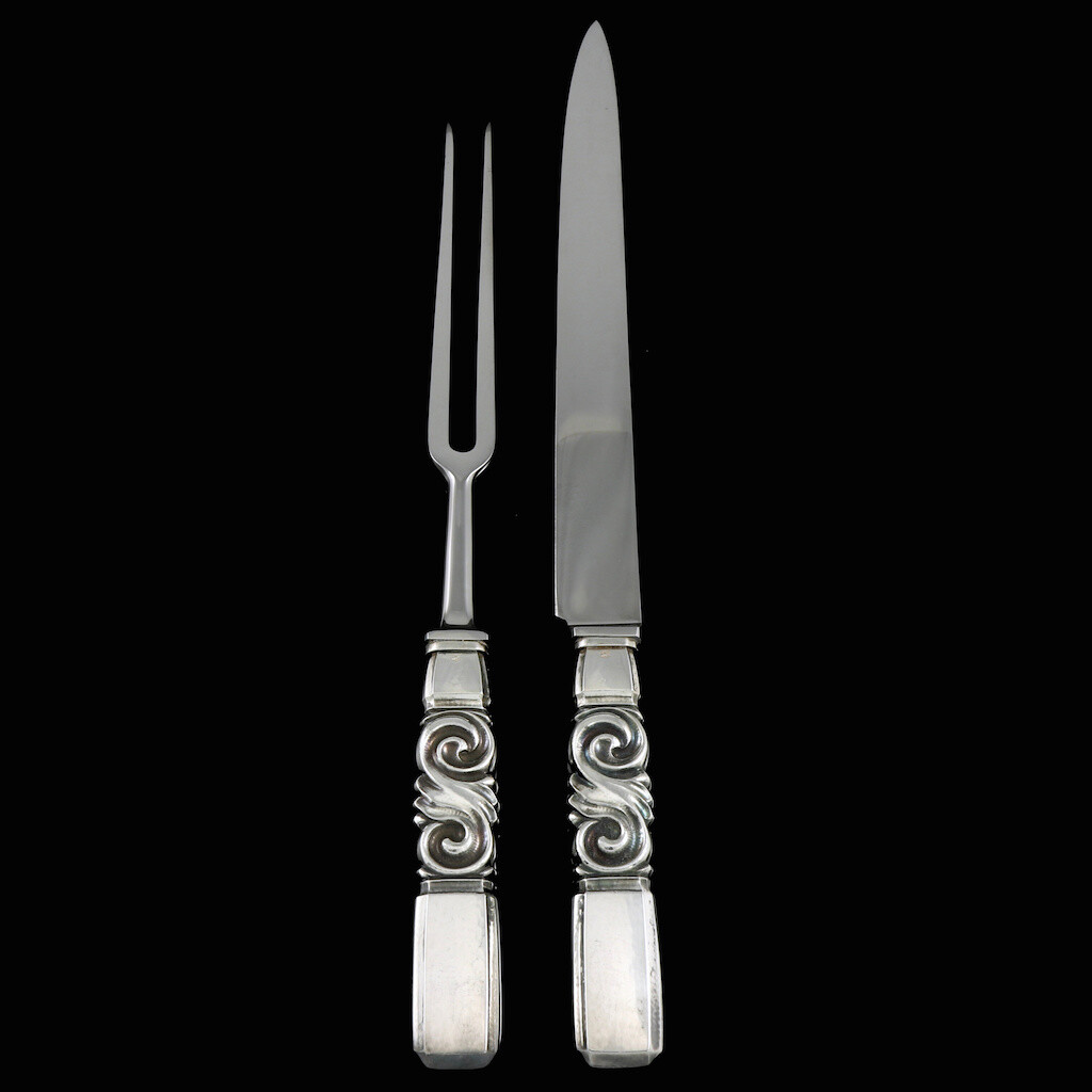 Georg Jensen. Silver Carving Set 541/542 – Large – Scroll / Saga #22.