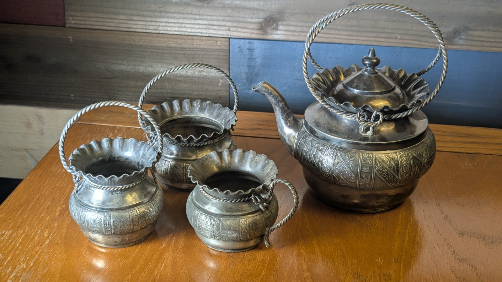 Quadruple Silver Plate Antique 4 Piece Tea Set circa 1893-1899 by Aurora MFG Co