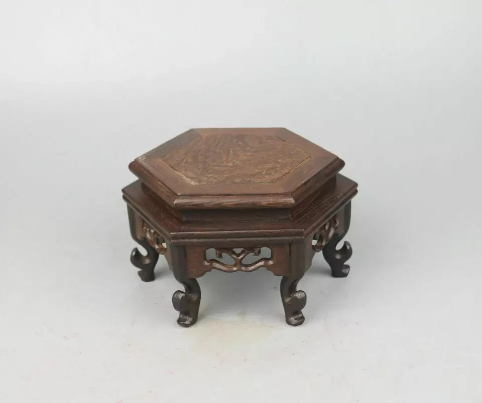 Rosewood Carved Hexagonal Display Shelf Stand China Wooden Base Ji-chi Wood