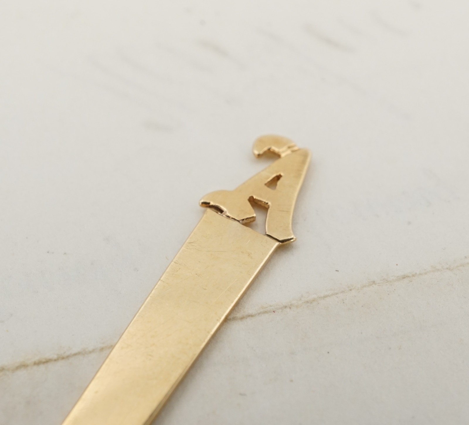 Antique 14k Letter “A” Tooth Pick Yellow Gold 2.8″ Unique Botkin Initial M2091