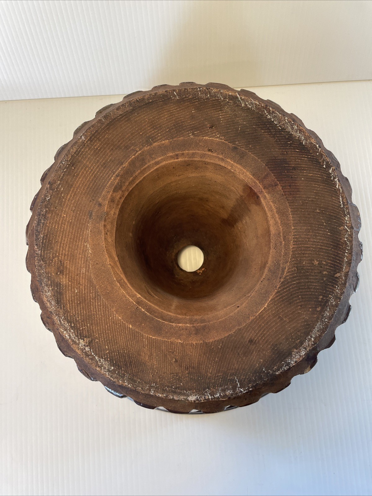 ANTIQUE REDWARE CAKE / PUDDING / Jello MOLD BUNDT Pan MID 19th c. BROWN GLAZE