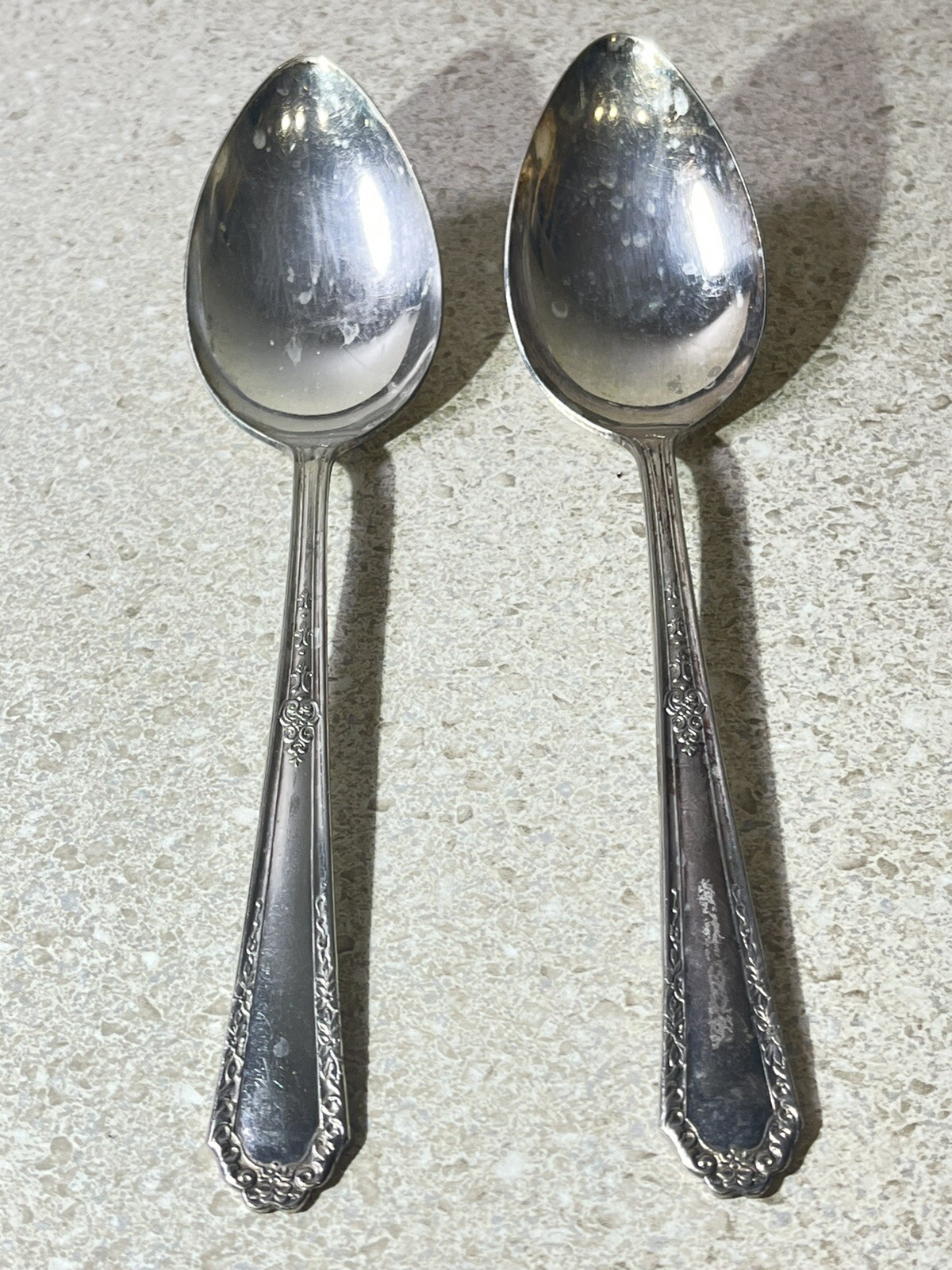 F638~ 2 Monroe Silver Co Silverplate Diana Pattern Serving Spoons