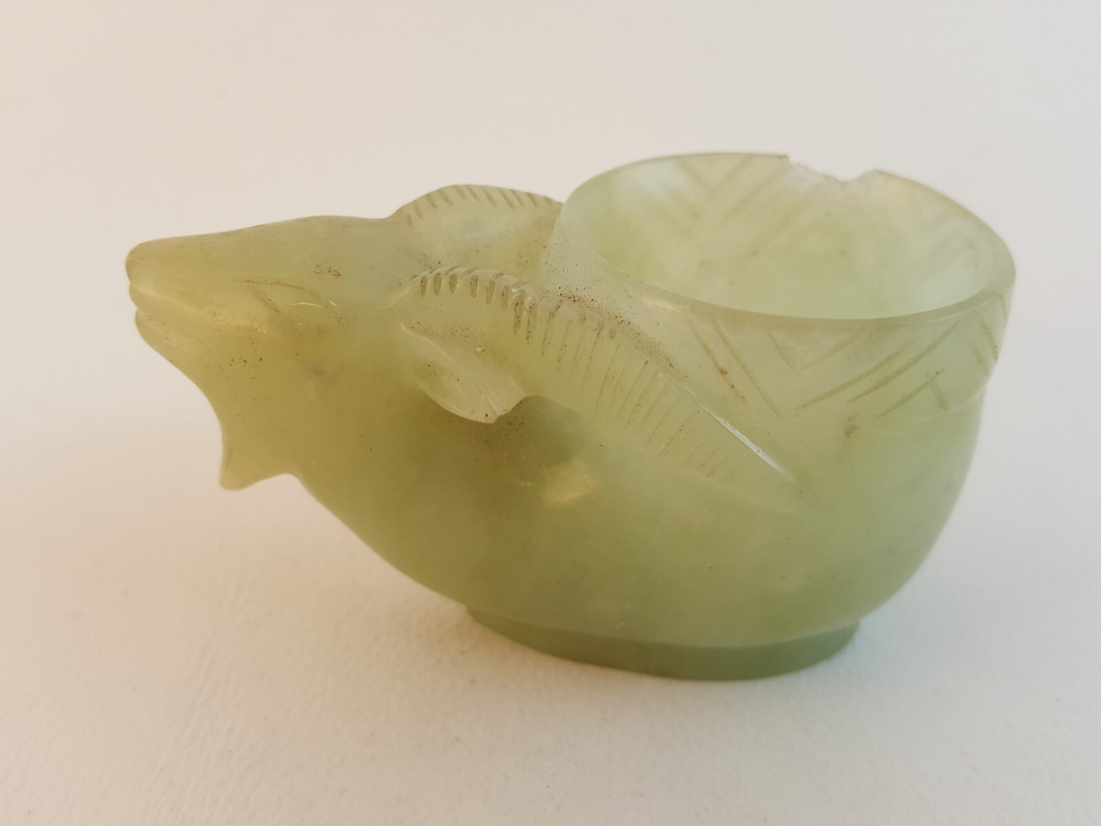 Antique carved stone water brush pot rams head