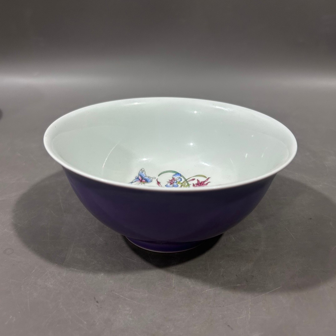 Fine Collectable Art Handmade Painting Qing purple Glaze Porcelain Bowl