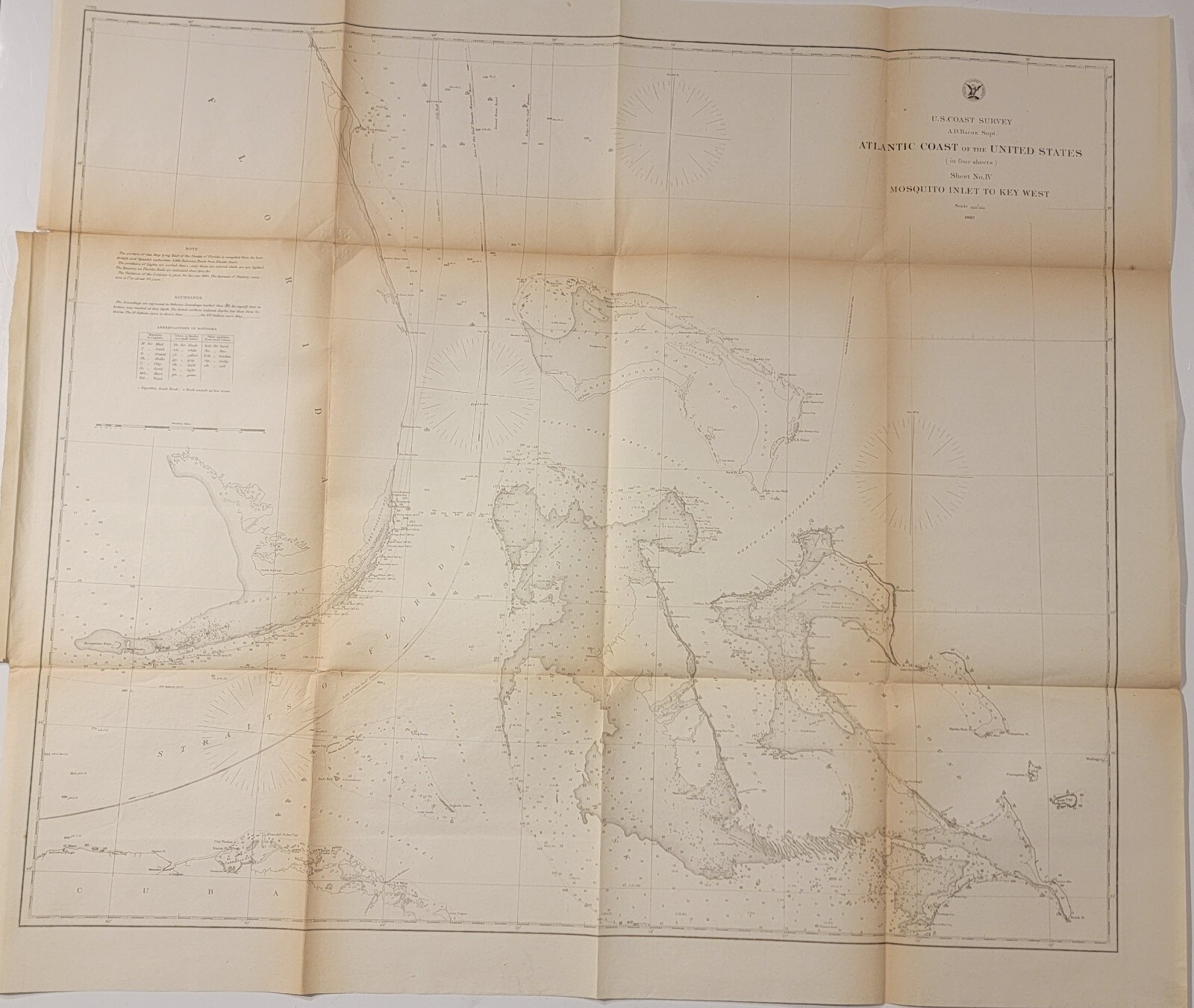 1863 US Coast Survey Atlantic Sheet IV Mosquito Inlet to Key West Biscayne Bay