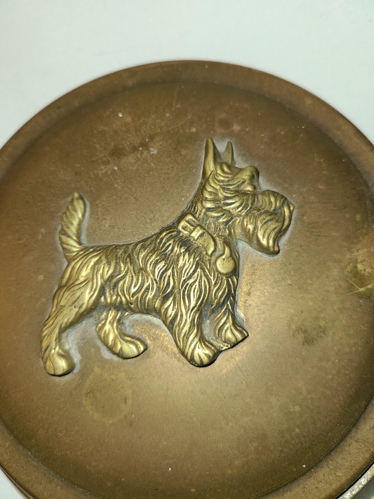 Primitive Brass, Copper & Iron Bed Warmer Hand Forged Iron Handle, Scottie Dog