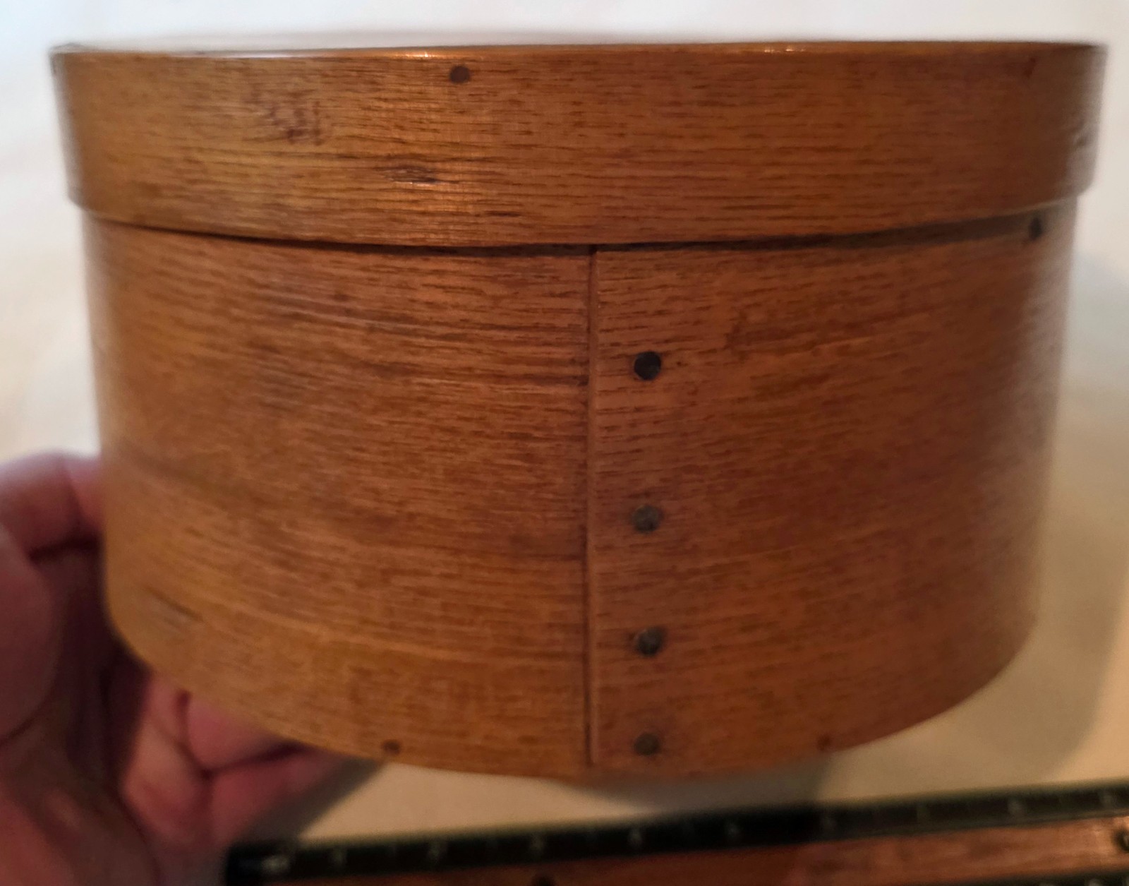 4 1/2″ high Vintage Primitive Round Wood Cheese Mold or Box