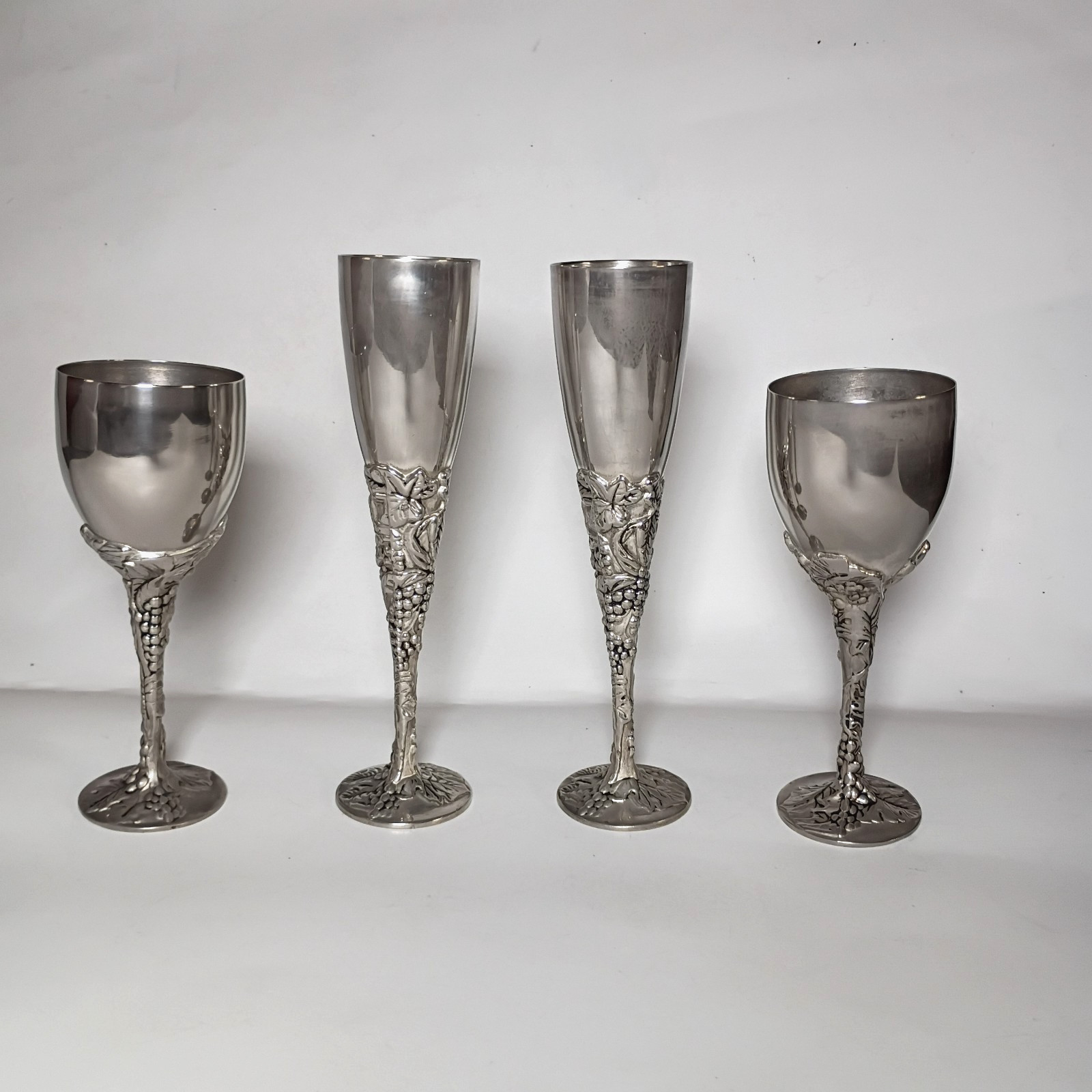 Vintage Godinger Silver Plate Champagne Flute 9.5″ & 7.5 Inch Grape Vine Chalice