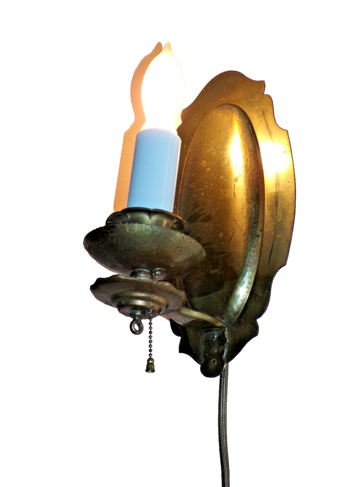 Antique, vintage, Art Deco, brass, light wall sconce. 9-1/4″T, 5-1/4″W. Rewired!
