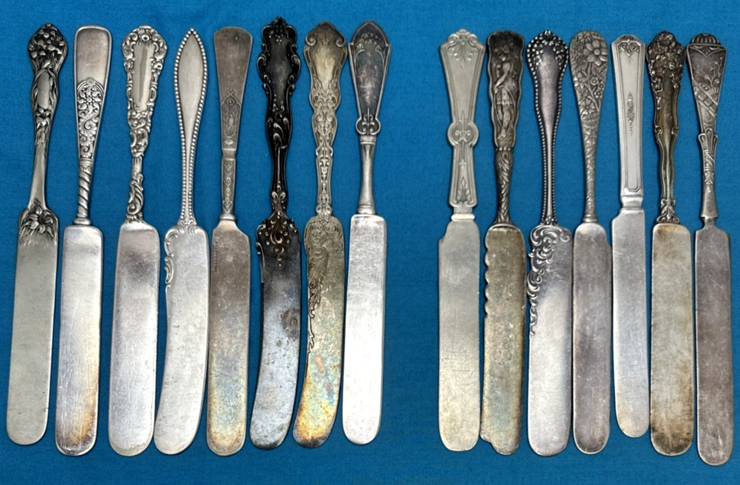 15 Pc Antique to Vintage Mix Silverplated 7″ – 7.5″ SOLID BLUNT BUTTER KNIVES
