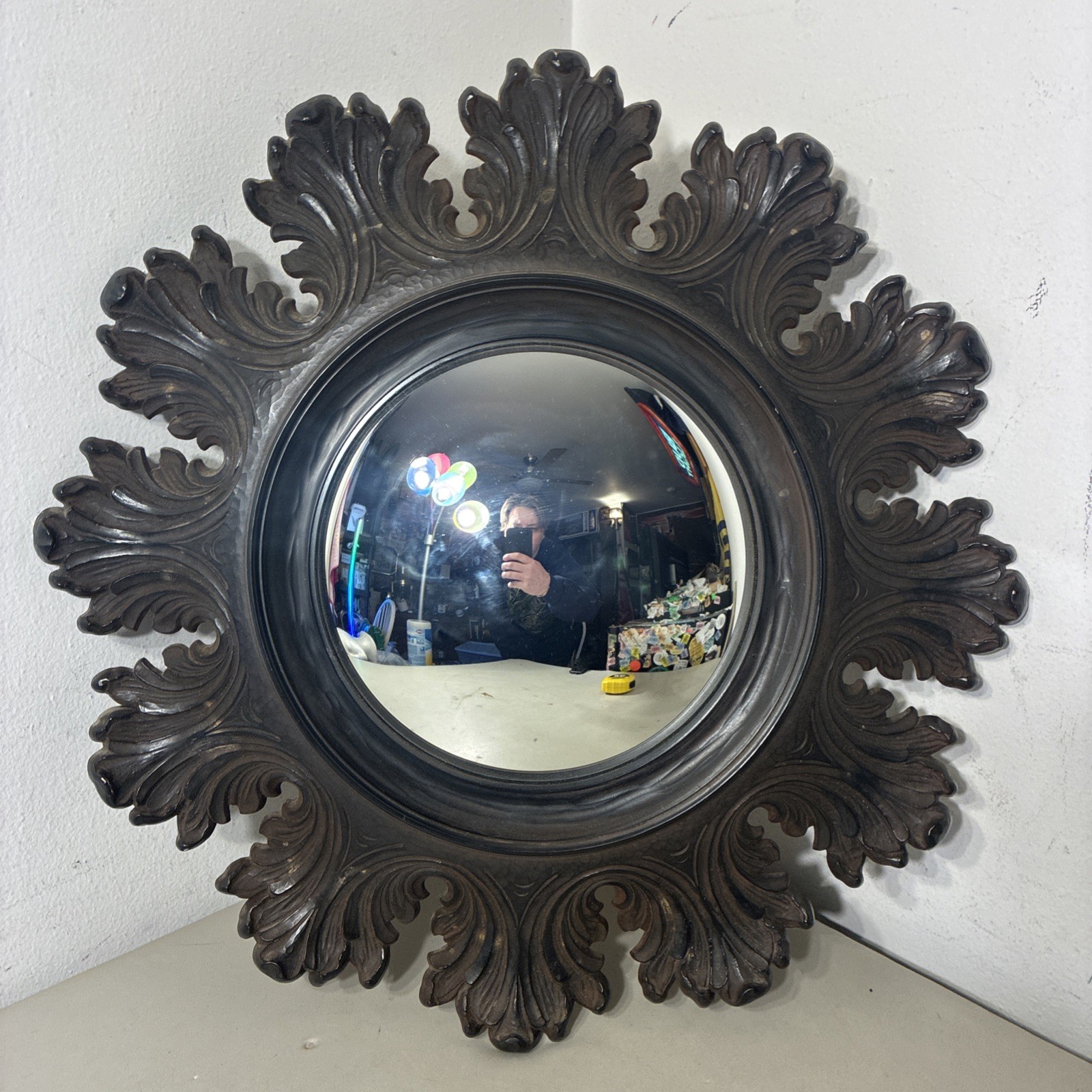 Vintage Syroco Starburst Convex Glass Mid-Century Wall Mirror