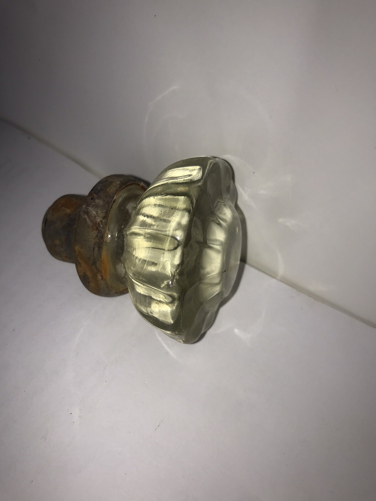Greenish Tinted Glass Antique Door Knob Fancy Star Burst Center Salvaged 1800’s