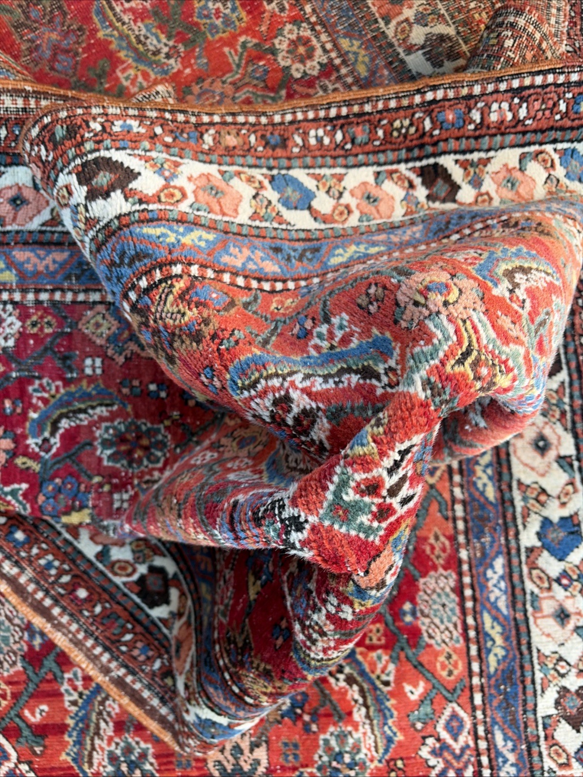 Auth: 19th C Runner Rare Herize Trans Caucasian Wool Beauty Sunset Red 3×14