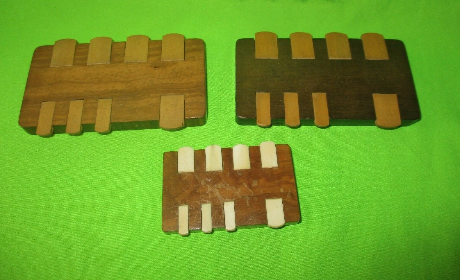 3 x Vintage Wooden Whist Markers