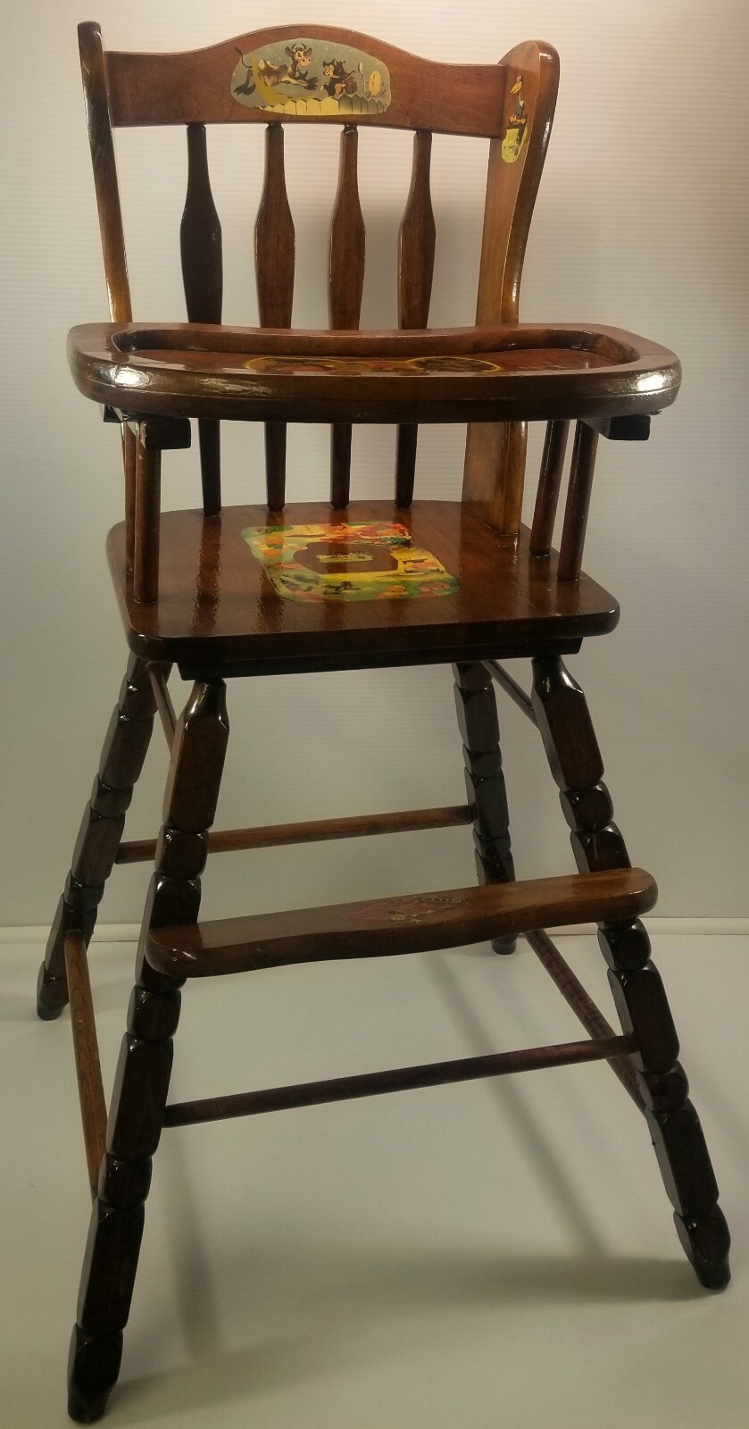 MI) Vintage Wooden Baby Feeding High Chair Furniture with Removable Tray