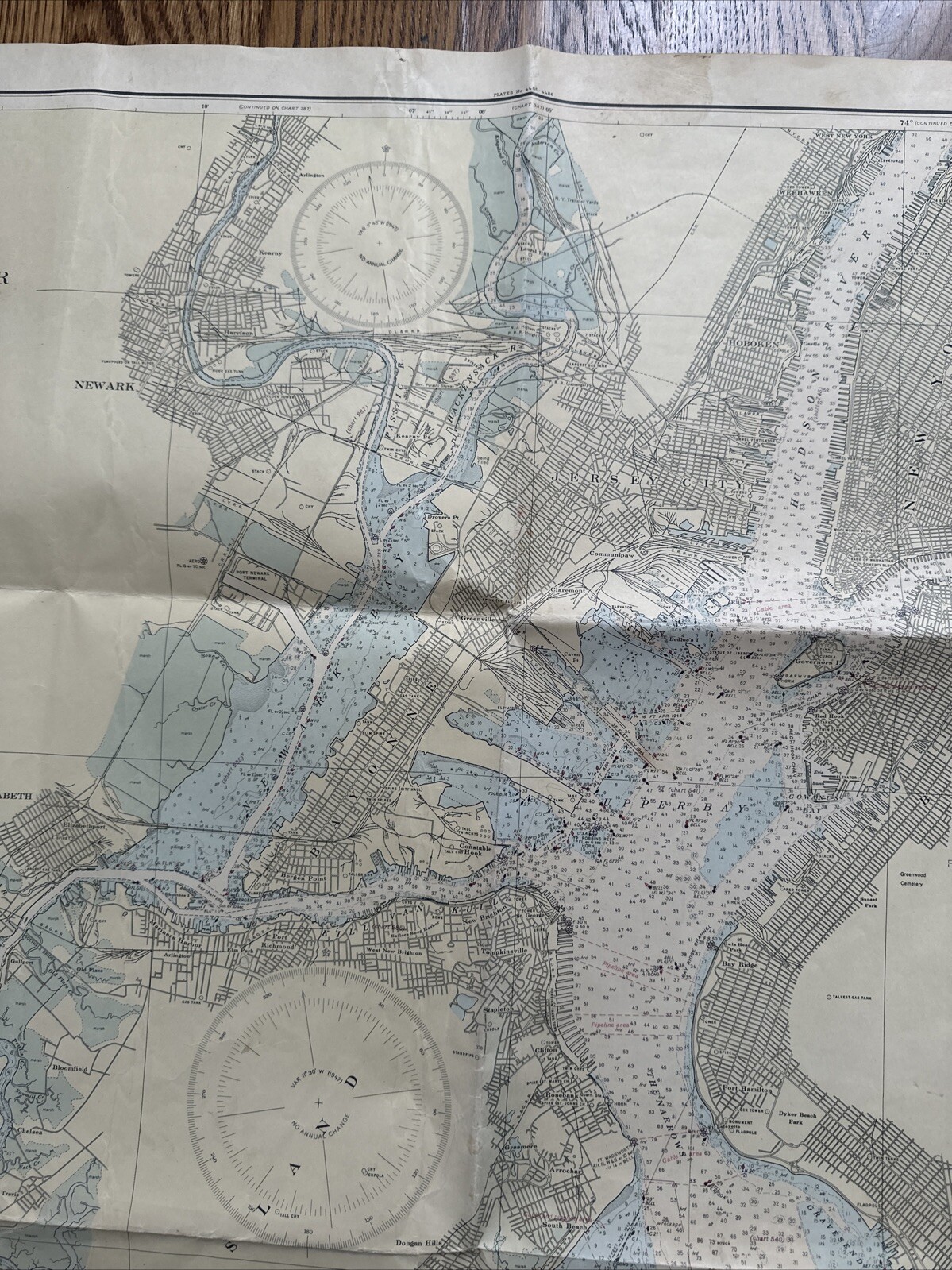 Vintage 46×36 Map NEW YORK HARBOR, Staten Island US Coast Geodetic Survey 1944