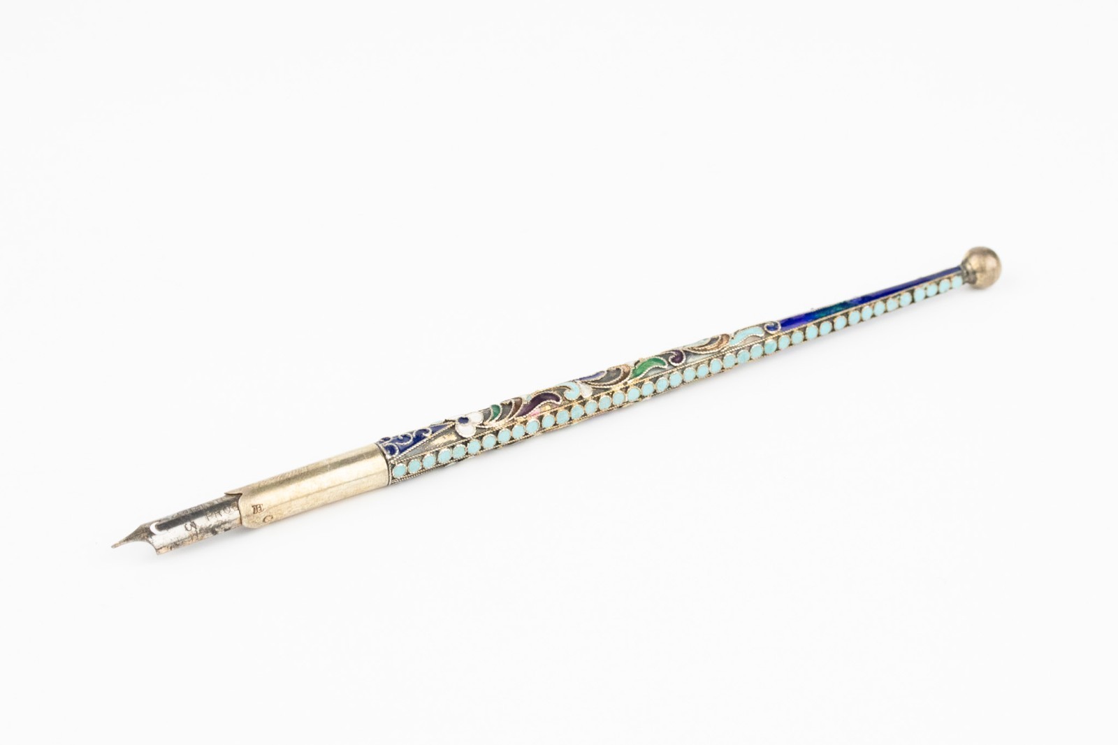Russian Imperial Enameled Silver Dip Pen