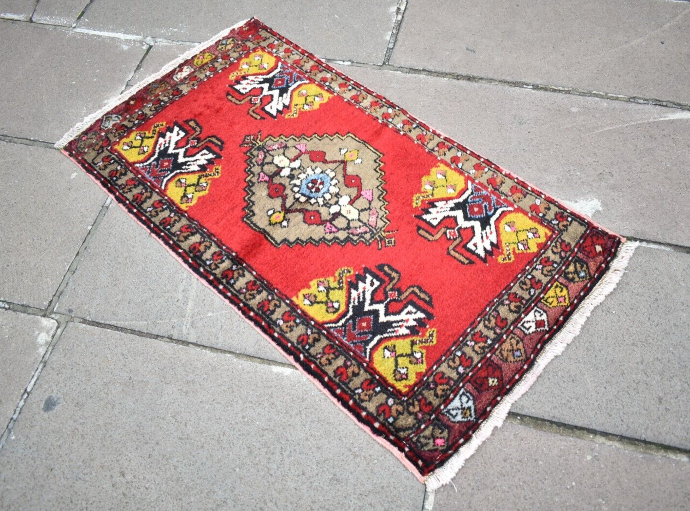 Vintage Turkish Rug 18” x 34” Anatolian Kirsehir Rug Hand Knotted Rug Wool Rug