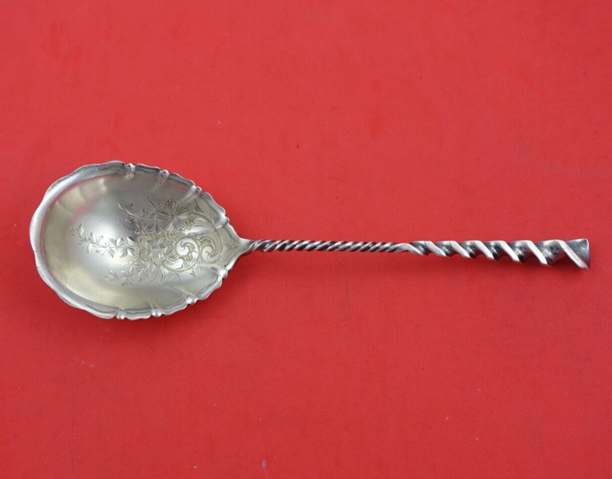 Square Twist by Whiting Sterling Silver Berry Spoon Bright-Cut #22 8 3/4″