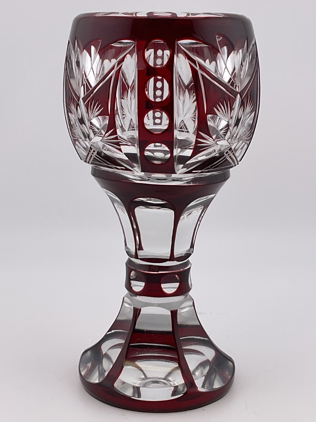 antique 1920’s ? czech bohemian ruby cut to clear goblet