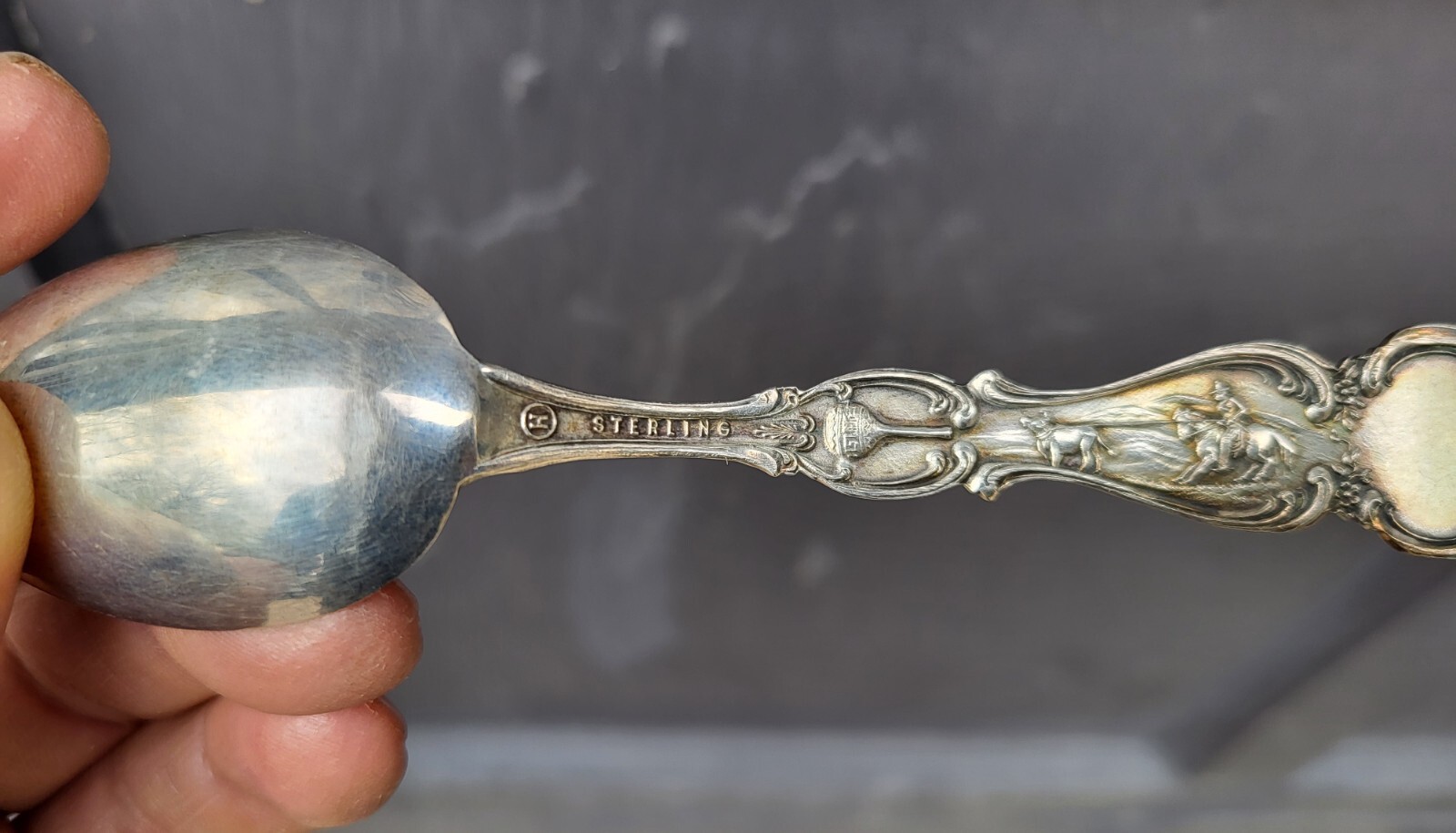 Prospector Mining Cowboy Steer Sterling Silver Souvenir Spoon Denver Colorado