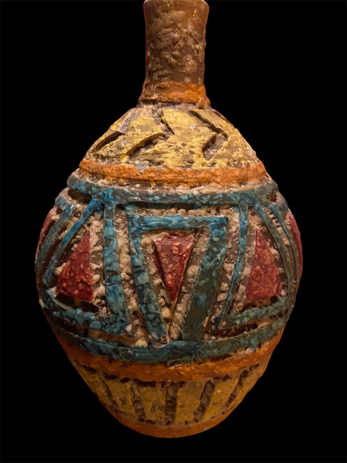Vintage Mid Century Vase Brutalist Ceramic Lava Bubble Glazed Geometric Italy