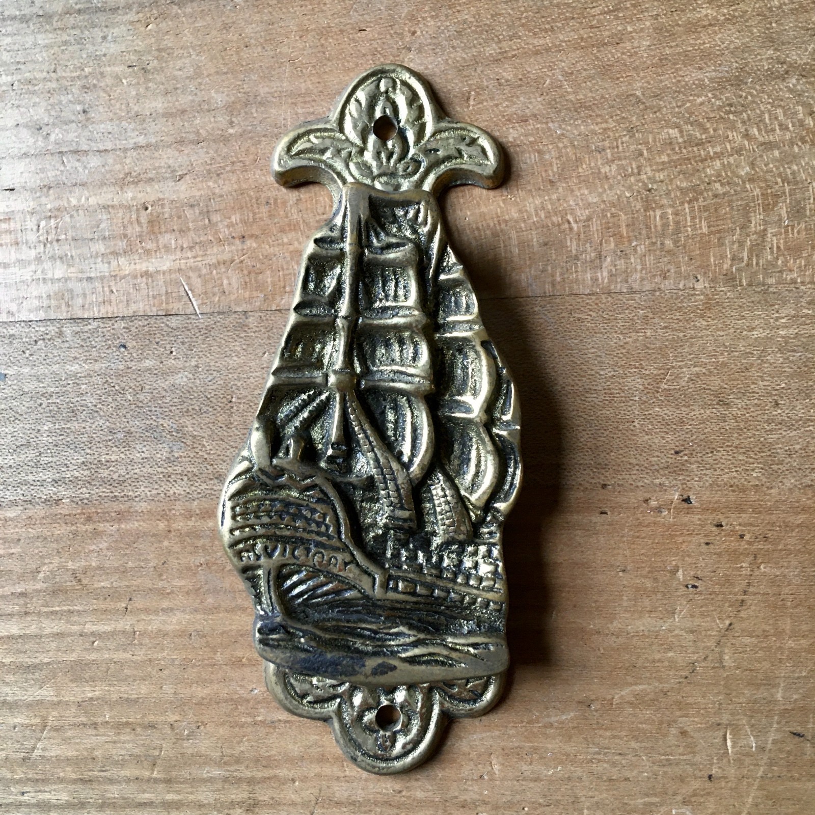 Vintage Brass Door Knocker Sailboat Ship Bedroom Guestroom