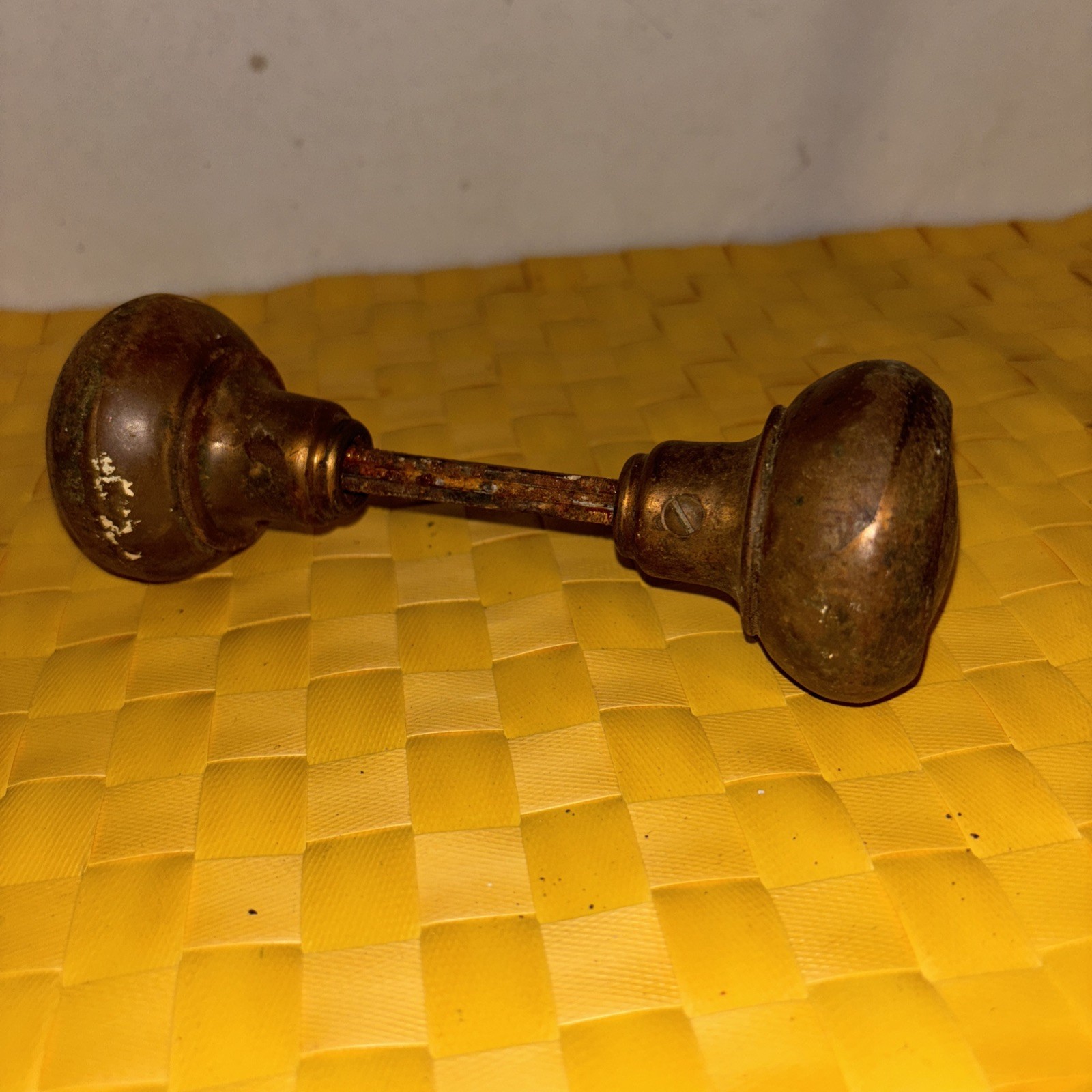 Antique Pressed Steel Door Knobs 2” Very Old As Shown Great Patina- Estate Find