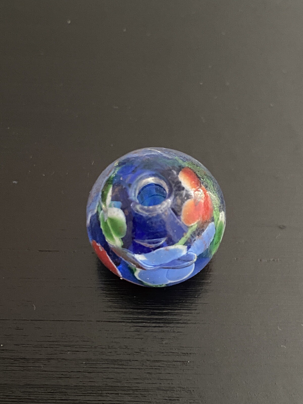 APR-11 Japanese glass OJIME tombodama netsuke Flowers in a clear blue base