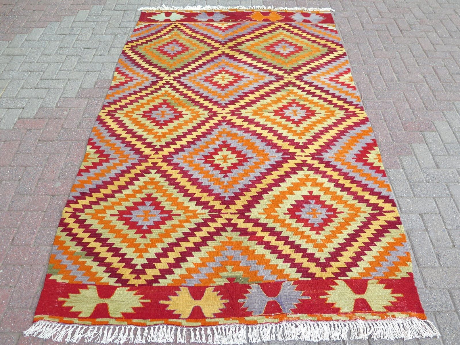 Antique Turkish Antalya Kilim, Orange Color Rug, Large Area Rugs 65″x107″Carpet