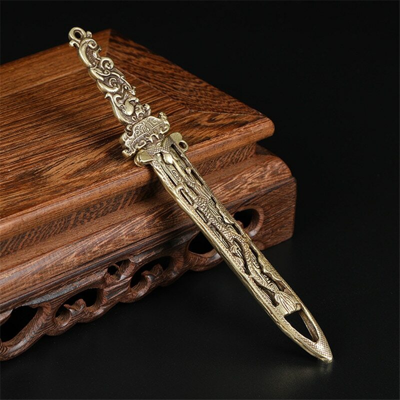 Bronze Dragon Sword Mini Doll Desktop Ornament Home Decoration Antique