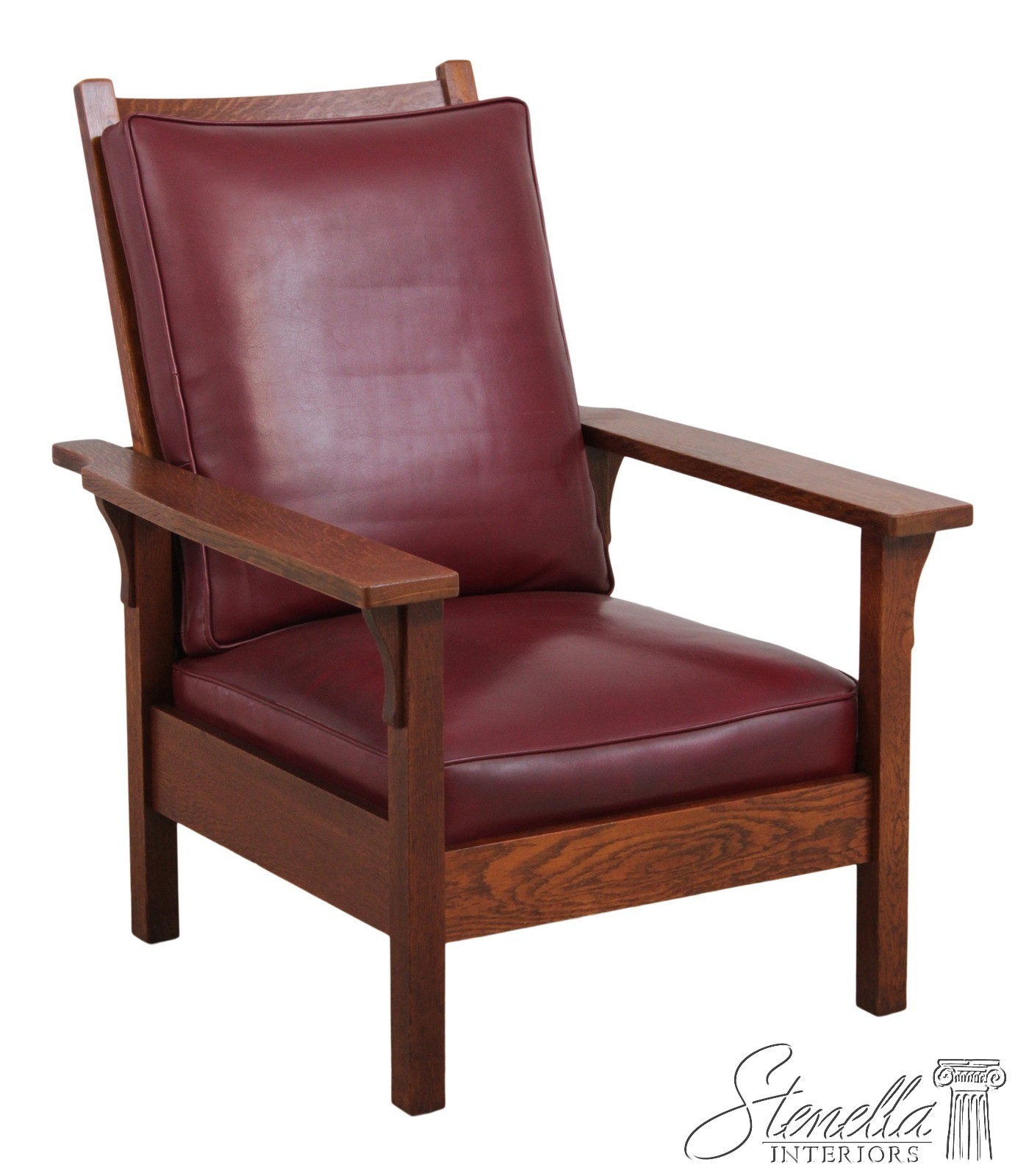 72523: Gustav STICKLEY Antique Mission Oak Leather Reclining Morris Chair