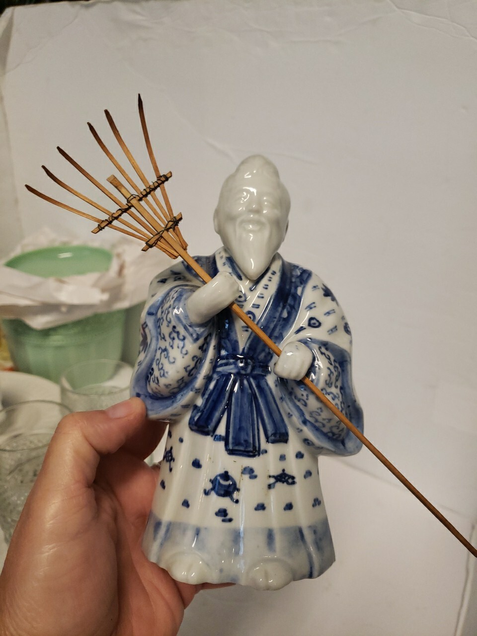 Antique Japanese Kutani Blue White Porcelain Statue Okimono Uba MIGIWA TAKASHI