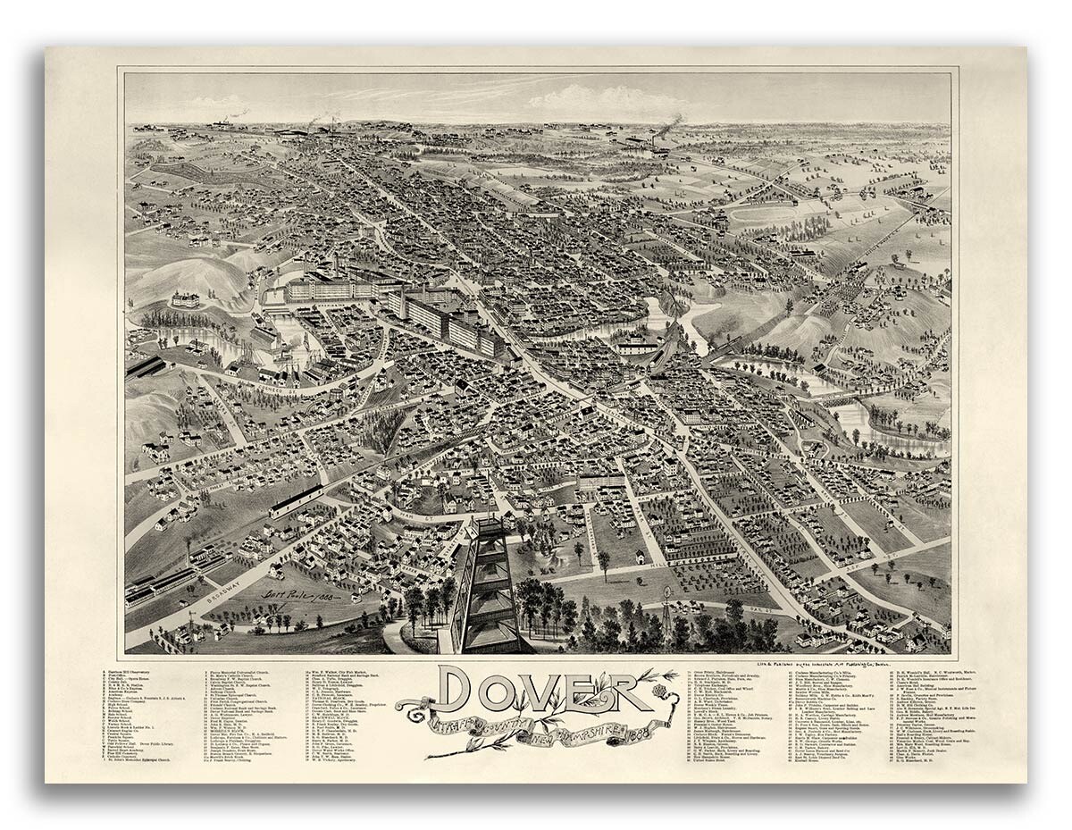 Dover NH 1888 Historic Panoramic Town Map – 20×28