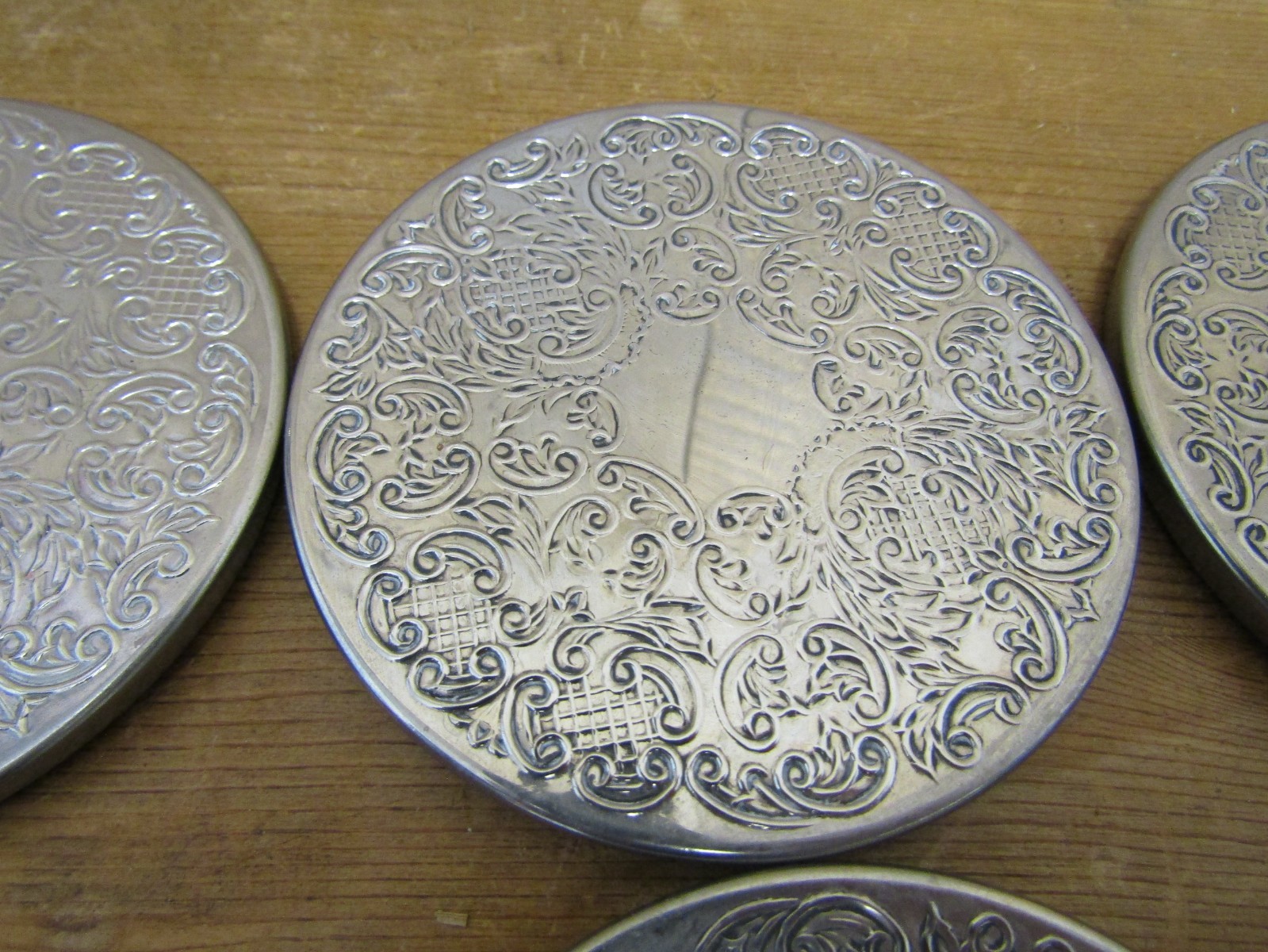Vintage Set Of 6 SILVER PLATED DRINKS COASTERS uncleaned