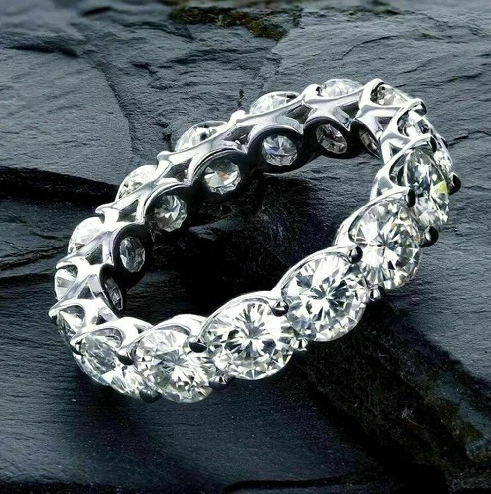 2Ct Round Lab Created Diamond Eternity Wedding Band Ring 14K White Gold Plated
