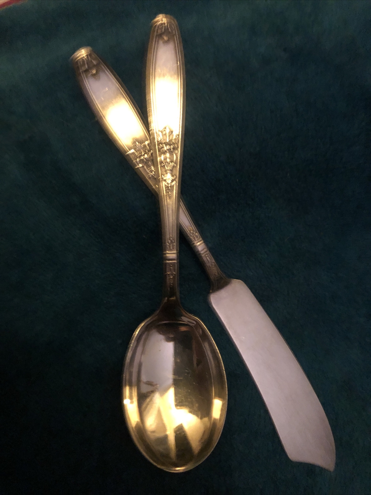 2pc Ant 1919 AMBASSADOR Silverplate 1847 Rogers Master Butter Knife Sugar Spoon
