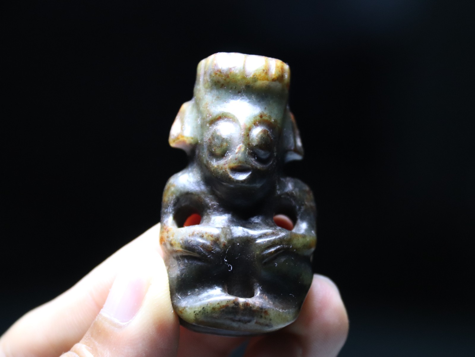 Folk Ancient Hongshan Culture Old Jade Stone Helios Sun God Amulet Pendant XO008