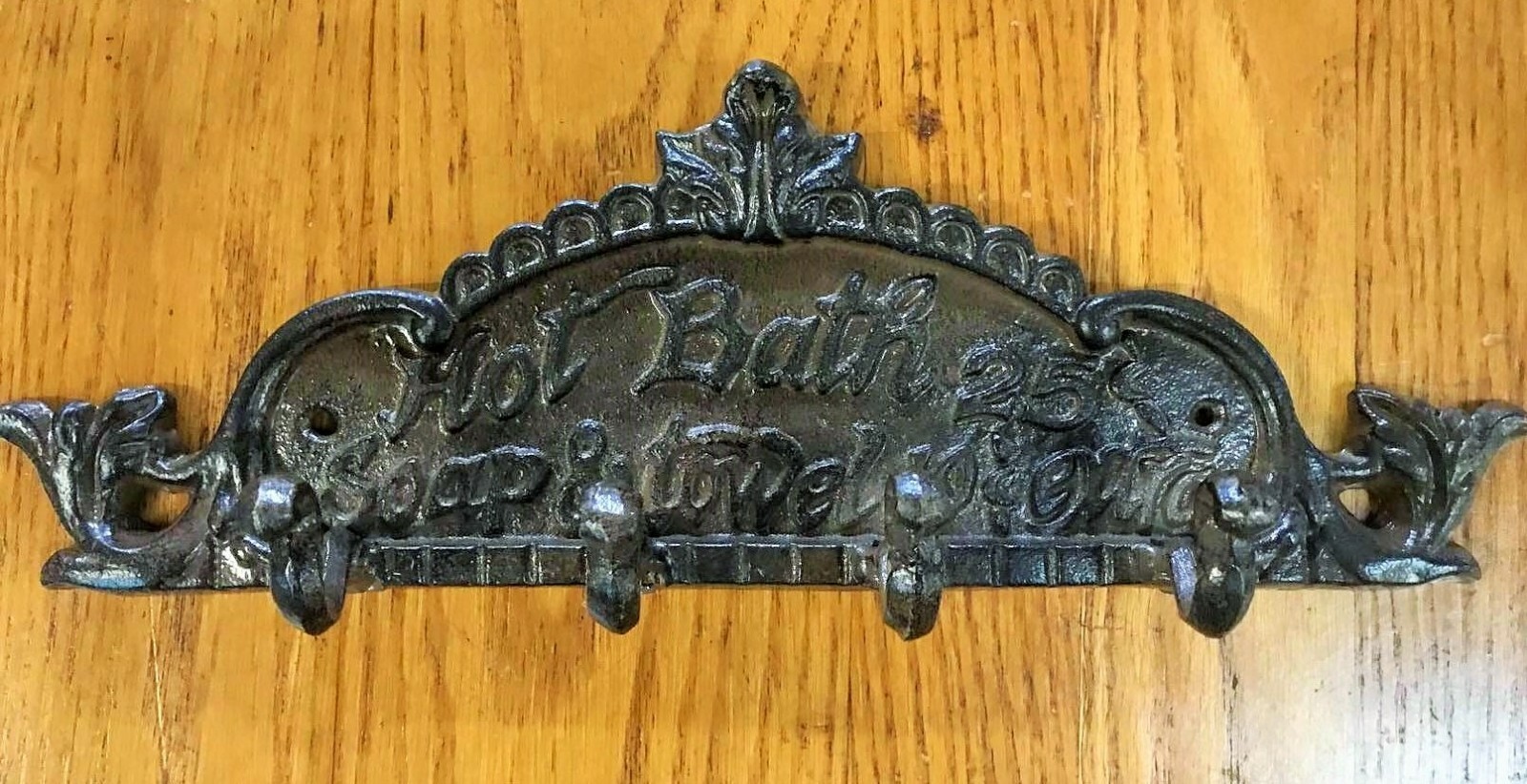 Hot Bath 25 cents “soap and towel extra” Sign Plaque 4 Hook Hanger farmhouse