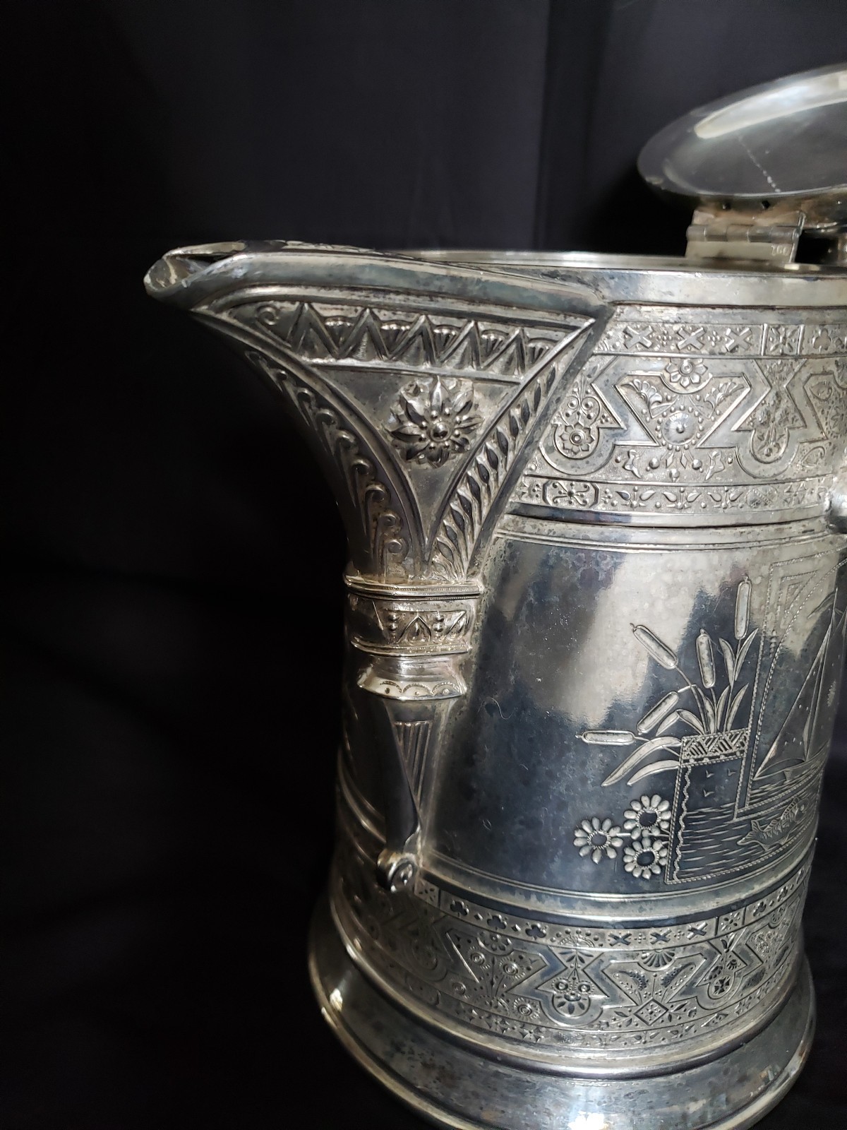 Simpson Hall Miller Quadruple Silverplate Tilting Pitcher + Stand